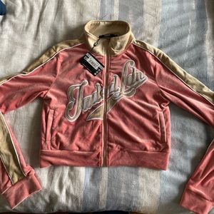 Jaded London Pink and Beige Zip Up Velour Jacket